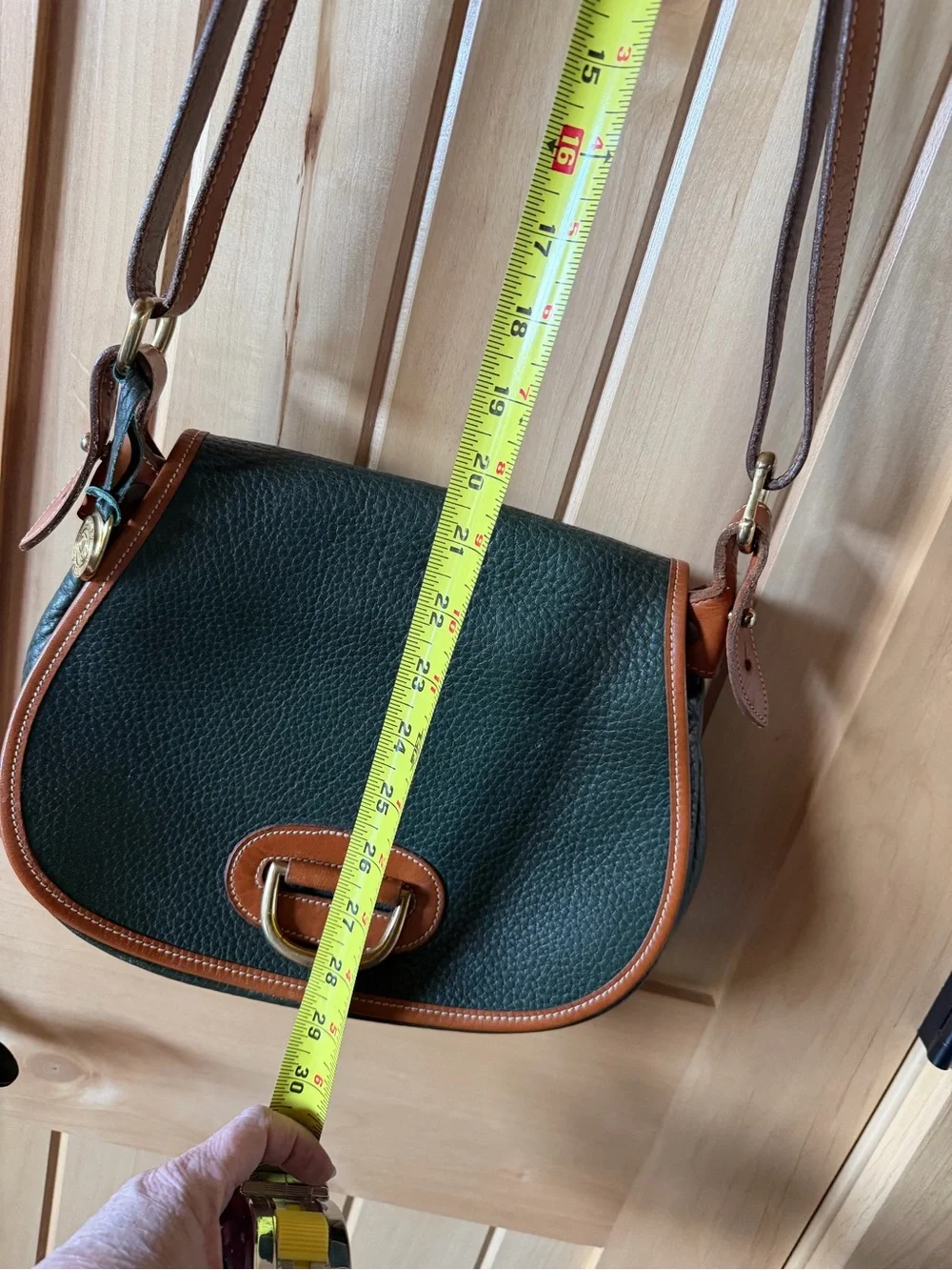 Dooney & Bourke Forrest Green Pebbled Leather Crossbody with Brown Trim